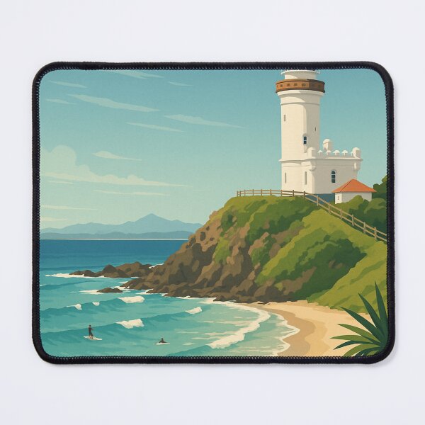 Item preview, Byron Bay Surfing Scene with Palm Tree and Lighthouse designed and sold by Aryabek.