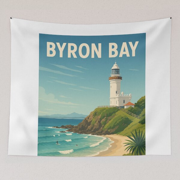Item preview, Byron Bay Surfing Scene with Palm Tree and Lighthouse designed and sold by Aryabek.