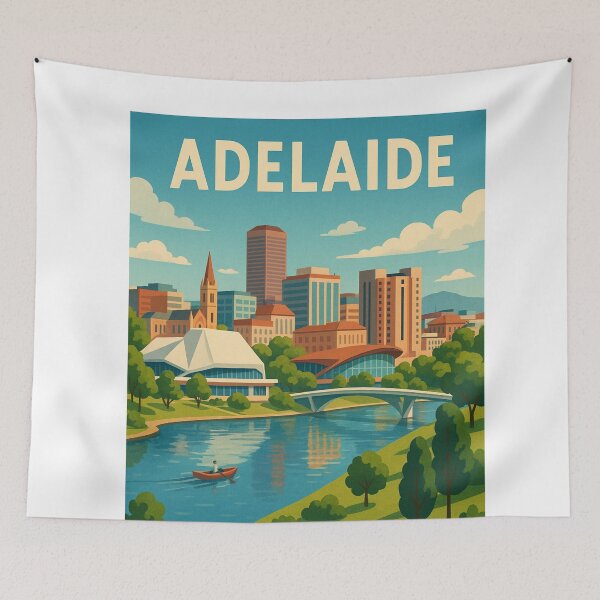 Item preview, Adelaide Skyline and River Torrens with Rowboat designed and sold by Aryabek.