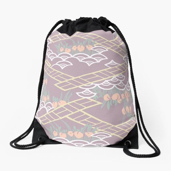 Item preview, Japanese landscape with iris flowers and waves - seamless vintage pattern designed and sold by Japan Design Prints.