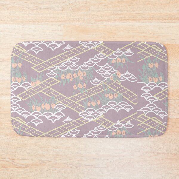 Item preview, Japanese landscape with iris flowers and waves - seamless vintage pattern designed and sold by Japan Design Prints.