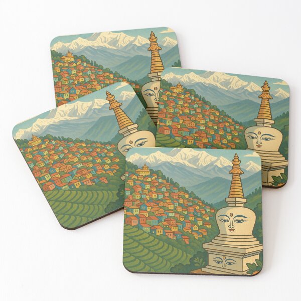 Item preview, Darjeeling Stupa and Himalayan View with Colorful Homes designed and sold by Aryabek.