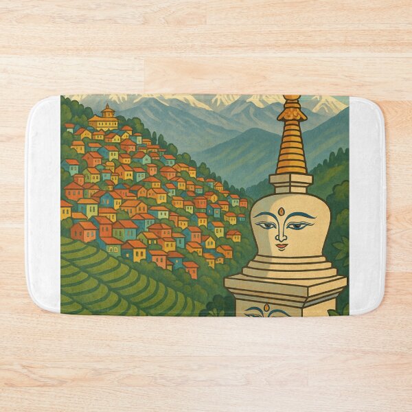 Item preview, Darjeeling Stupa and Himalayan View with Colorful Homes designed and sold by Aryabek.