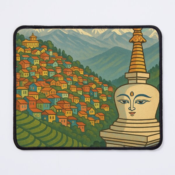 Item preview, Darjeeling Stupa and Himalayan View with Colorful Homes designed and sold by Aryabek.
