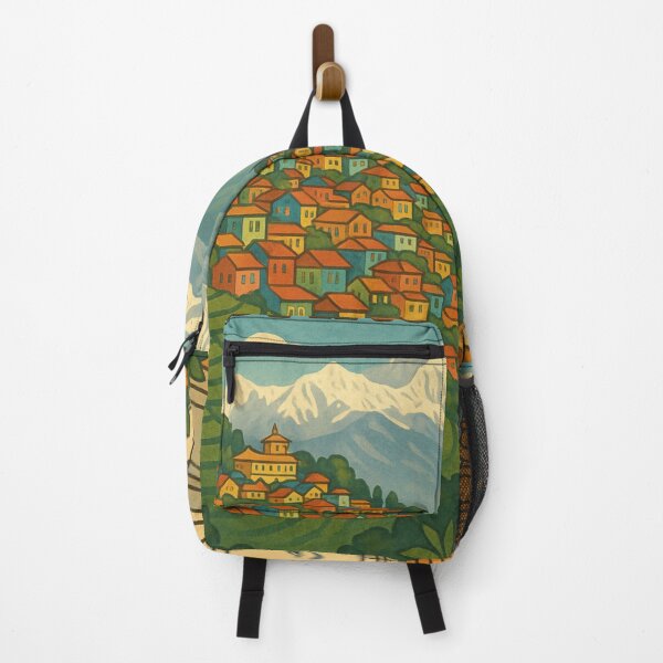 Item preview, Darjeeling Stupa and Himalayan View with Colorful Homes designed and sold by Aryabek.