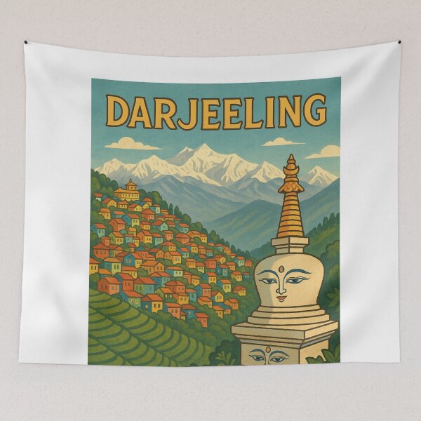 Item preview, Darjeeling Stupa and Himalayan View with Colorful Homes designed and sold by Aryabek.