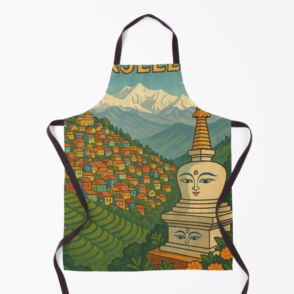 Item preview, Darjeeling Stupa and Himalayan View with Colorful Homes designed and sold by Aryabek.