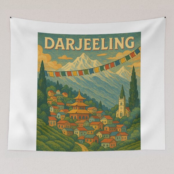 Item preview, Darjeeling Tea Hills with Monastery and Prayer Flags designed and sold by Aryabek.