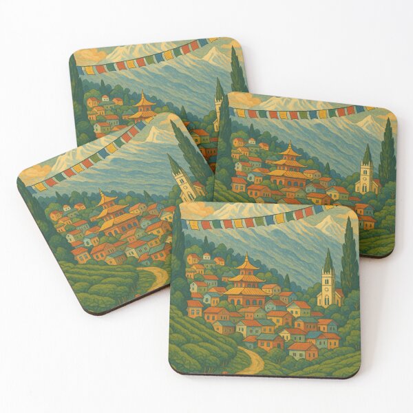 Item preview, Darjeeling Tea Hills with Monastery and Prayer Flags designed and sold by Aryabek.