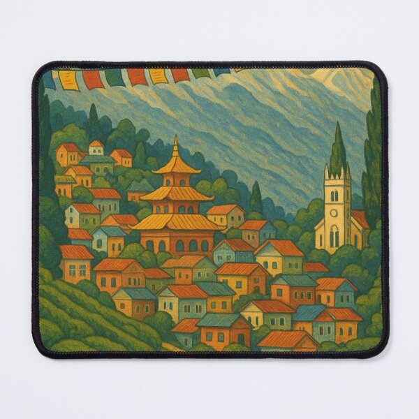 Item preview, Darjeeling Tea Hills with Monastery and Prayer Flags designed and sold by Aryabek.