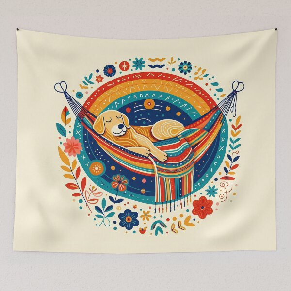 Item preview, Golden Labrador Chilling by the Rainbow Oasis by heidiannemorris © designed and sold by FOLK ART FUSION.