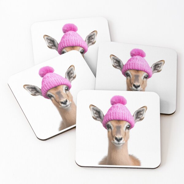Item preview, Cozy Antelope Wearing Pink Winter Hat Trendy Animal Fashion Artwork designed and sold by LazyOwlStore.