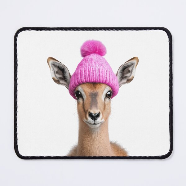 Item preview, Cozy Antelope Wearing Pink Winter Hat Trendy Animal Fashion Artwork designed and sold by LazyOwlStore.