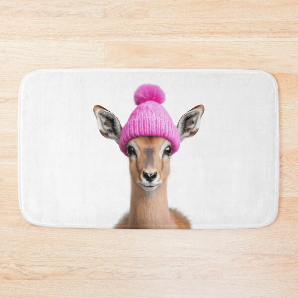 Item preview, Cozy Antelope Wearing Pink Winter Hat Trendy Animal Fashion Artwork designed and sold by LazyOwlStore.