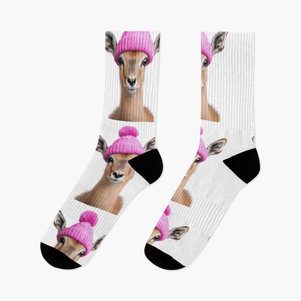 Item preview, Cozy Antelope Wearing Pink Winter Hat Trendy Animal Fashion Artwork designed and sold by LazyOwlStore.