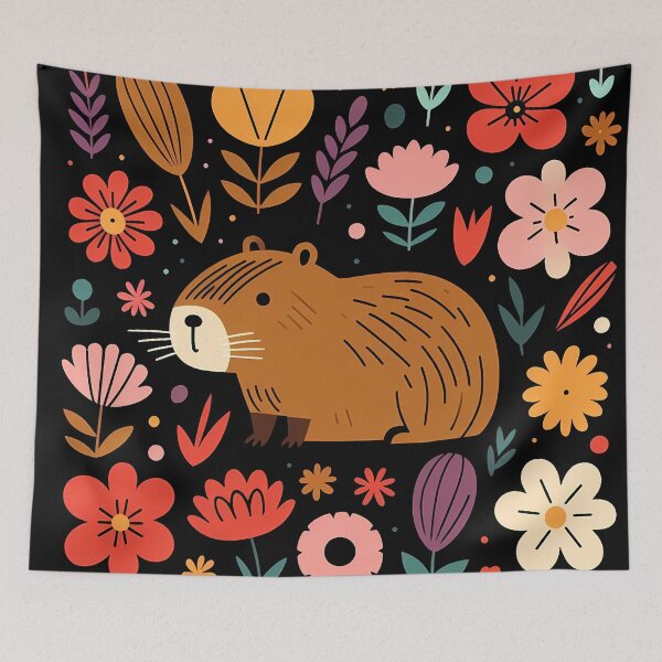 Item preview, Cute Guinea Pig Enjoying Colourful Blooms by heidiannemorris © designed and sold by FOLK ART FUSION by heidiannemorris.