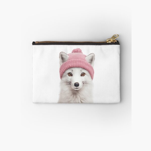 Item preview, Cozy Arctic Fox Wearing Pink Winter Hat Trendy Animal Fashion Artwork designed and sold by LazyOwlStore.