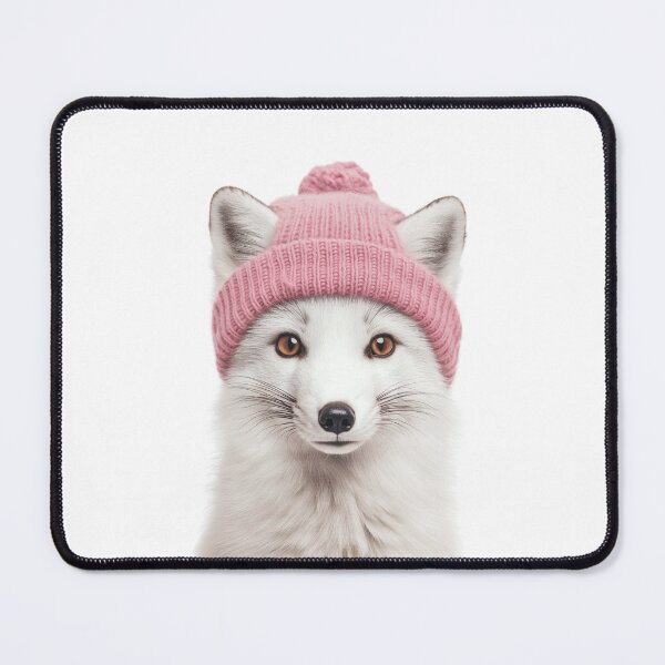 Item preview, Cozy Arctic Fox Wearing Pink Winter Hat Trendy Animal Fashion Artwork designed and sold by LazyOwlStore.