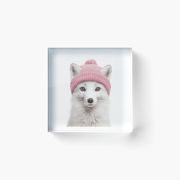 Item preview, Cozy Arctic Fox Wearing Pink Winter Hat Trendy Animal Fashion Artwork designed and sold by LazyOwlStore.