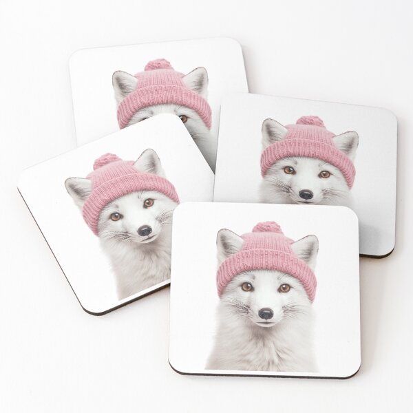 Item preview, Cozy Arctic Fox Wearing Pink Winter Hat Trendy Animal Fashion Artwork designed and sold by LazyOwlStore.