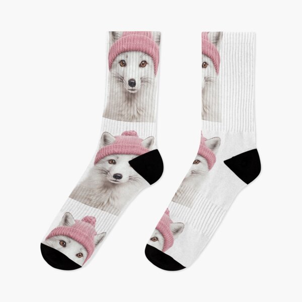 Item preview, Cozy Arctic Fox Wearing Pink Winter Hat Trendy Animal Fashion Artwork designed and sold by LazyOwlStore.