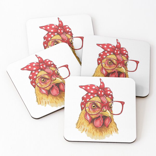 Item preview, Mama Hen – Funny Cartoon Chicken with Polka Dot Scarf & Glasses designed and sold by EmeraldeaArt.
