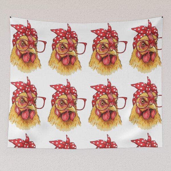Item preview, Mama Hen – Funny Cartoon Chicken with Polka Dot Scarf & Glasses designed and sold by EmeraldeaArt.