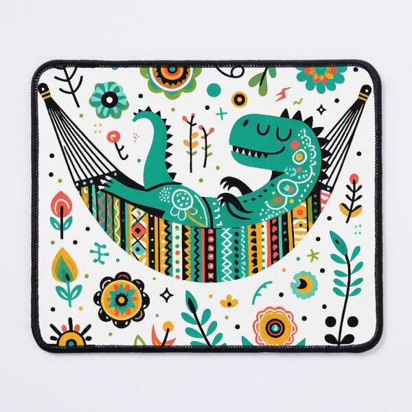 Item preview, Cute T-Rex Sleeping in a Colourful Hammock by heidiannemorris © designed and sold by FOLK ART FUSION.