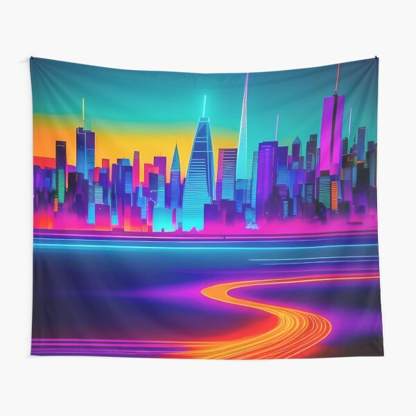 Item preview, Large Neon City Skyline Abstract Art designed and sold by Esterlane.