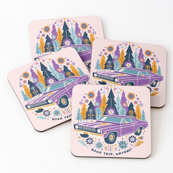 Item preview, ROAD TRIP, ANYONE? Purple Retro Car Whimsical Adventure by heidiannemorris © designed and sold by FOLK ART FUSION by heidiannemorris.