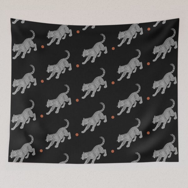 Item preview, Beautiful leopard with the red dot retro print black baground designed and sold by HandmadeMood.