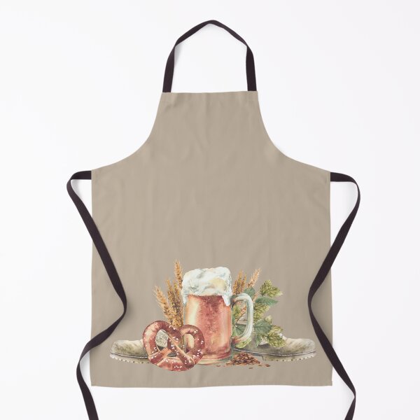 Item preview, Oktoberfest beer mug, German traditional salted pretzel, green hops, golden wheat, barley grains and Bavarian shoes. Watercolor designed and sold by BartolArt.