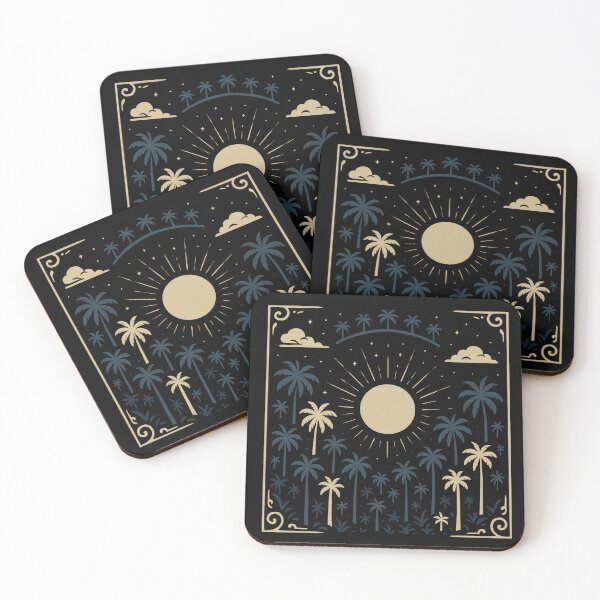 Item preview, Tropical Nightscape Retro Art – Golden Sun and Palms designed and sold by ChezDezigns.