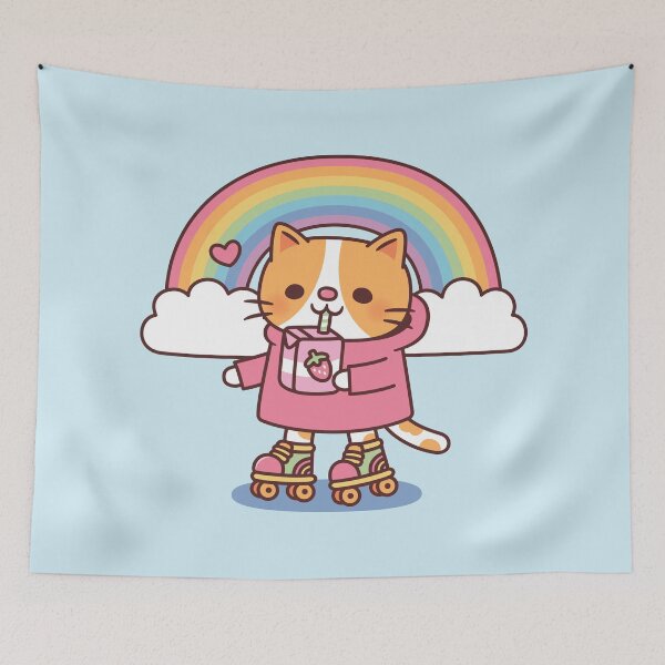Item preview, Cute Cat With Strawberry Milk And Roller Skates designed and sold by rustydoodle.