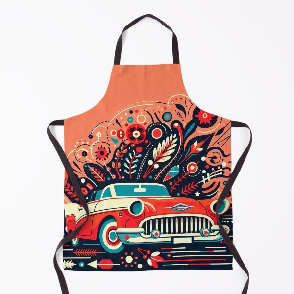 Item preview, Red 1950s Classic Car with Bold Nordic Folk Art Burst - Scandinavian Folk Art by heidiannemorris © designed and sold by FOLK ART FUSION by heidiannemorris.