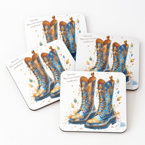 Item preview, "Enchanted Forest Blue Boots - Whimsical Fantasy Footwear Art Print | Warning: May Cause Excessive Compliments" designed and sold by Frame of Mind .