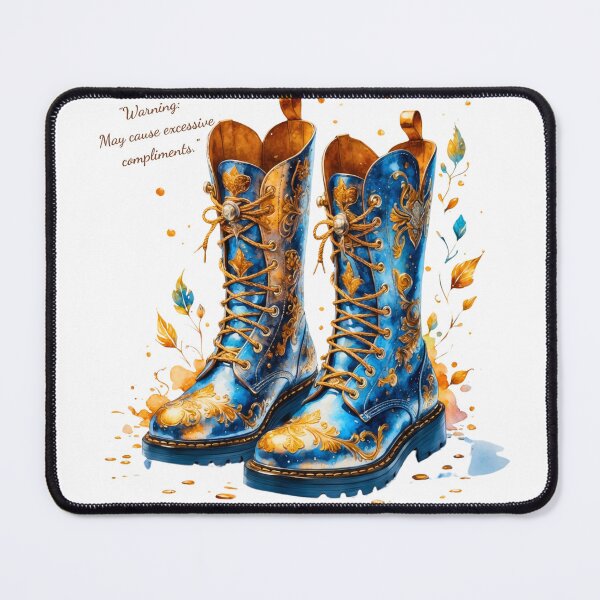 Item preview, "Enchanted Forest Blue Boots - Whimsical Fantasy Footwear Art Print | Warning: May Cause Excessive Compliments" designed and sold by Frame of Mind .