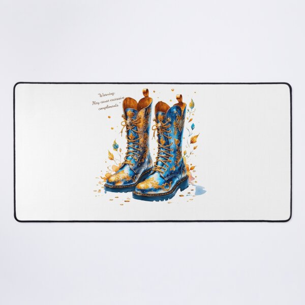 Item preview, "Enchanted Forest Blue Boots - Whimsical Fantasy Footwear Art Print | Warning: May Cause Excessive Compliments" designed and sold by Frame of Mind .