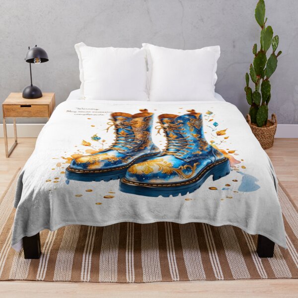 Item preview, "Enchanted Forest Blue Boots - Whimsical Fantasy Footwear Art Print | Warning: May Cause Excessive Compliments" designed and sold by Frame of Mind .