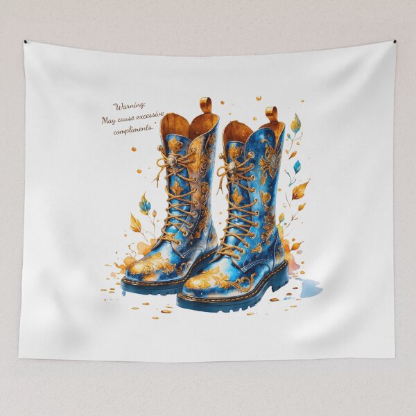 Item preview, "Enchanted Forest Blue Boots - Whimsical Fantasy Footwear Art Print | Warning: May Cause Excessive Compliments" designed and sold by Frame of Mind .