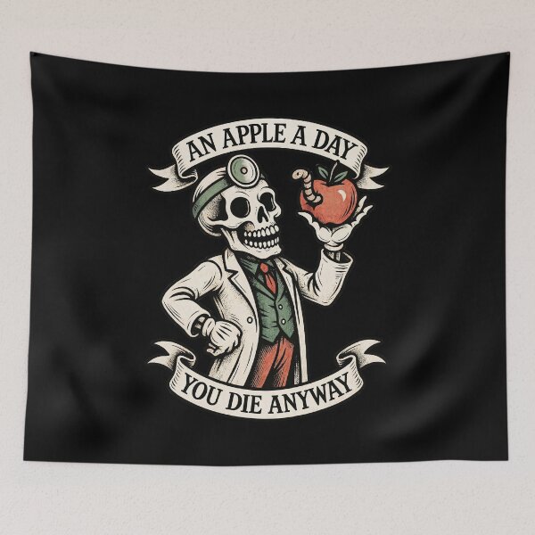 Item preview, Dark Humor Skeleton Doctor "Apple a Day" Retro Graphic	 designed and sold by Victor Shadehorn.