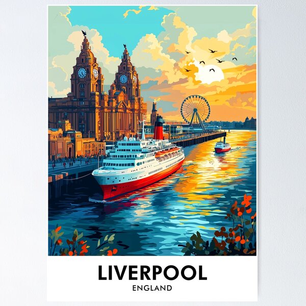Item preview, Liverpool England Retro Travel Print designed and sold by HomeLivingCo.