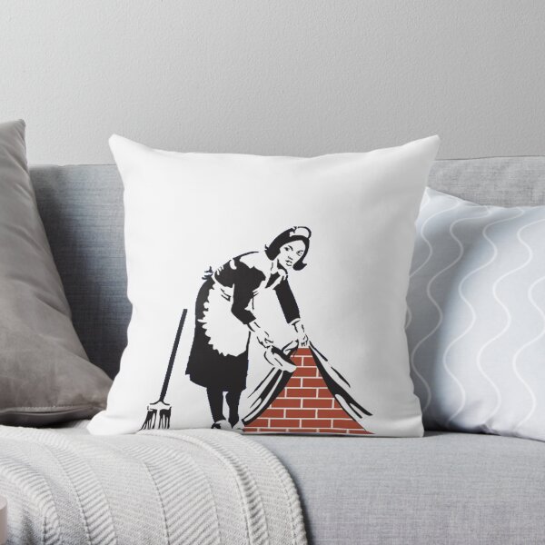 Banksy Sweep it Under the Rug! Throw Pillow