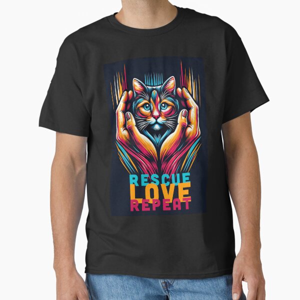 Radiant Neon Cat Artwork: Inspiring Rescue Love Classic T-Shirt
