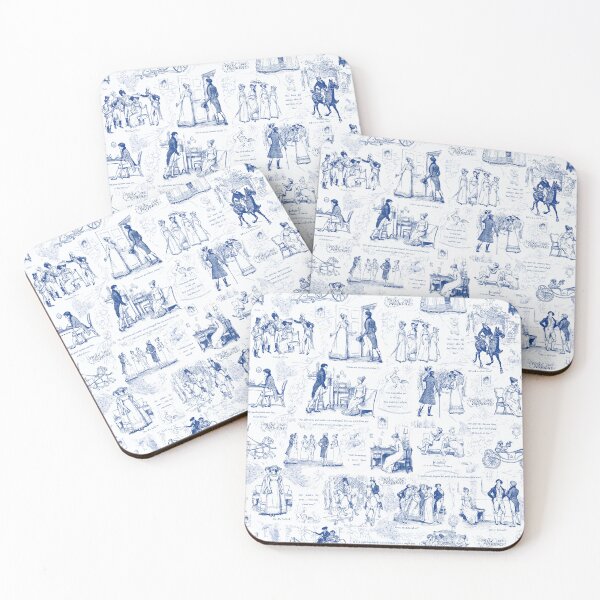Item preview, Pride and Prejudice Blue Toile Illustrations Quotes Pattern designed and sold by tanjica.