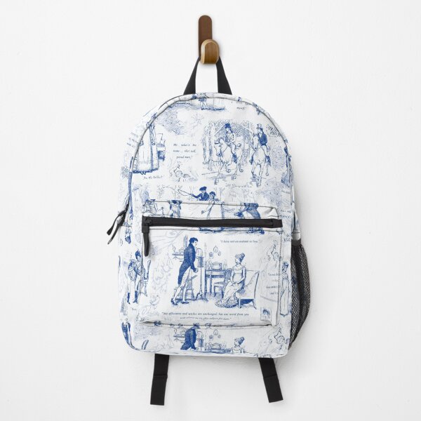 Item preview, Pride and Prejudice Blue Toile Illustrations Quotes Pattern designed and sold by tanjica.