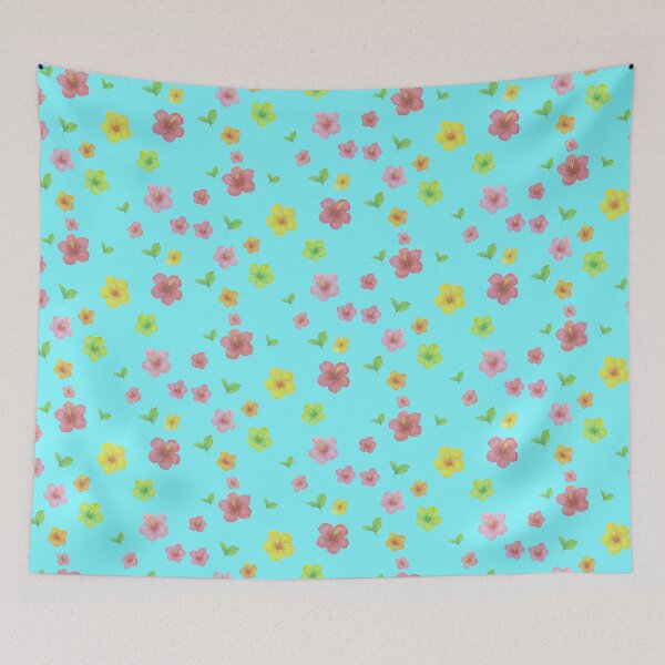 Item preview, Summer exotic little flowers trendy pattern tourquise background designed and sold by HandmadeMood.