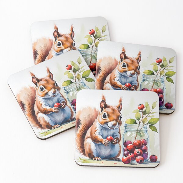 Item preview, Curious Squirrel & Berry Jar – Pastel Cottagecore Scene designed and sold by Mos Thainique.