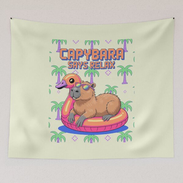 Item preview, Cute Cartoonish Retro Wave Capybara Relax designed and sold by MonkiFlipp.