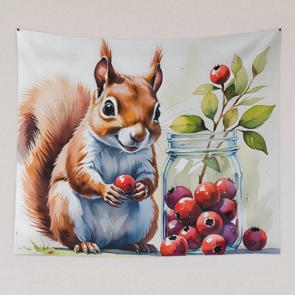 Item preview, Curious Squirrel & Berry Jar – Pastel Cottagecore Scene designed and sold by Mos Thainique.